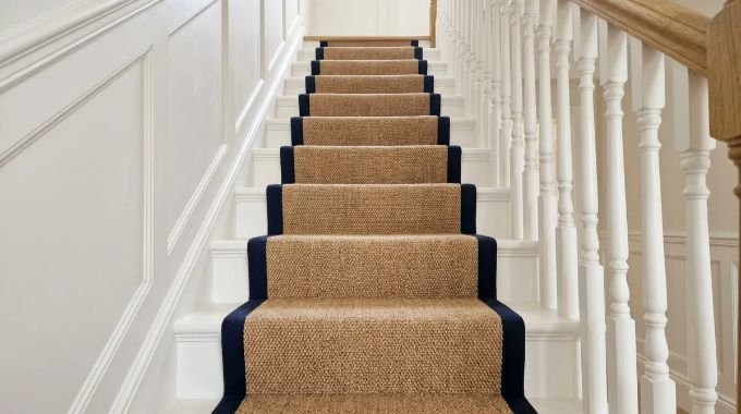 Jute Herringbone Stair Runner Carpet with Black Border