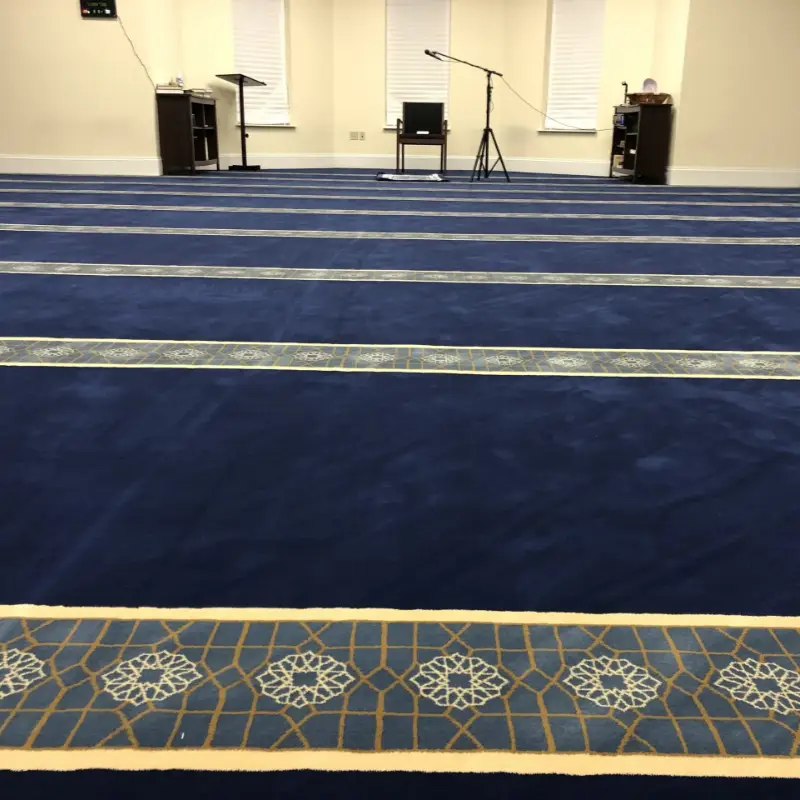 Navy Blue Border Wool Masjid Carpet